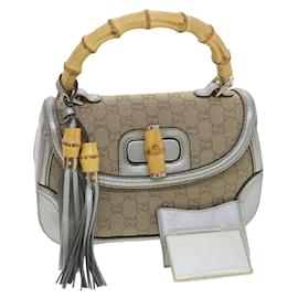 Gucci-GUCCI GG Canvas Bamboo Hand Bag Beige Silver 254884 Auth yk6106-Brown