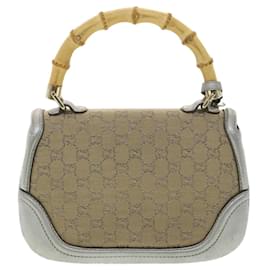 Gucci-GUCCI GG Canvas Bamboo Hand Bag Beige Silver 254884 Auth yk6106-Brown