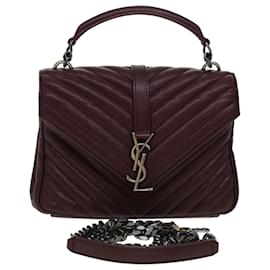 Yves Saint Laurent-SAINT LAURENT Chain Shoulder Bag Leather Red 487213 auth 44989A-Red