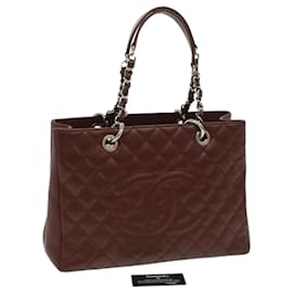 Chanel-CHANEL GST Chain Tote Bag Caviar Skin Wine Red CC Auth lt729-Red