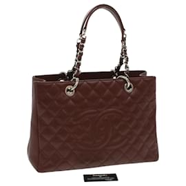 Chanel-CHANEL GST Bolso tote con cadena Piel de caviar Vino tinto CC Auth lt729-Roja