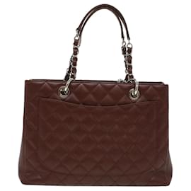 Chanel-CHANEL GST bolsa tote com corrente pele de caviar vinho tinto CC Auth lt729-Vermelho