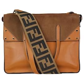 Fendi-Brown square leather shoulder bag-Brown