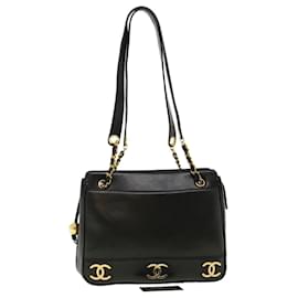 Chanel-CHANEL Chain Shoulder Bag Lamb Skin Black CC Auth 32454A-Black