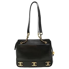 Chanel-CHANEL Chain Shoulder Bag Lamb Skin Black CC Auth 32454A-Black