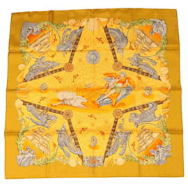 Hermès-HERMES CARRE 90 Angel Voyage Scarf Silk Yellow Orange Auth 42856-Yellow
