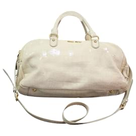 Miu Miu-Croc Embossed Patent Leather Bowling Bag-White,Cream