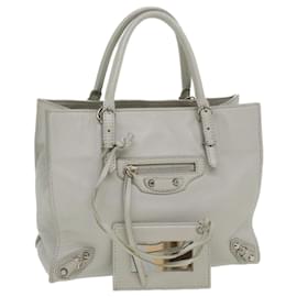 Balenciaga-BALENCIAGA Paper mini Hand Bag Leather Gray 305572 Auth yk5630-Grey