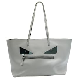 Fendi-Light Grey Leather Tote with Mirror "Monster Eyes"-Grey