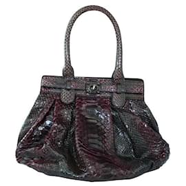 Zagliani-Fiamma Python Burgundy Handbag-Red,Dark red