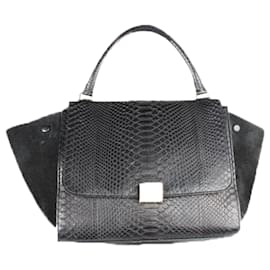 Céline-Schwarze Python-Trapez-Mitteltasche-Schwarz