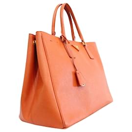 Prada-Saffiano Luxe Orange Tote Bag-Orange