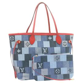 Louis Vuitton-LOUIS VUITTON Monogram Denim Neverfull MM Tote Bag Blue N41605 LV Auth 22325A-Blue