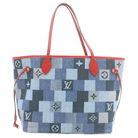 Louis Vuitton-LOUIS VUITTON Borsa tote Neverfull MM in denim con monogramma blu N41605 LV Aut 22325UN-Blu