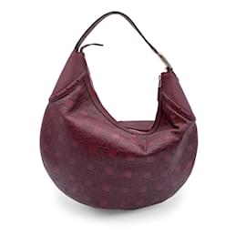 Gucci-Sac à bandoulière Glam Horsebit Hobo en cuir embossé bordeaux-Bordeaux