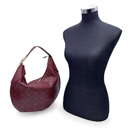 Gucci-Burgundy Embossed Leather Glam Horsebit Hobo Shoulder Bag-Dark red
