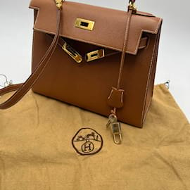 Hermès-Hermes Vintage Beige Leather Kelly 28 cm Sellier Bag Handbag-Beige