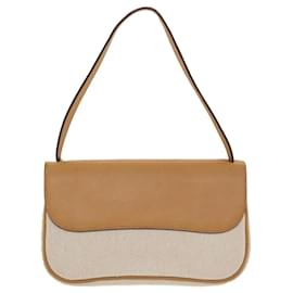 Hermès-HERMES Colorado PM Shoulder Bag Canvas Leather Beige Auth 42860A-Brown