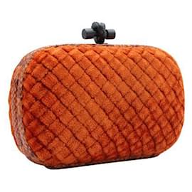 Bottega Veneta-Orange Velvet & Python Leather Knot Clutch-Orange