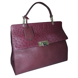 Balenciaga-Burgundy Ostrich Leather Handbag-Red,Dark red