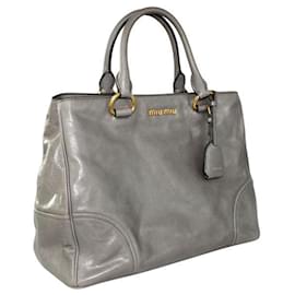 Miu Miu-Borsa a cartella in pelle grigia-Grigio