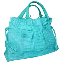 Autre Marque-Sac Croco Turquoise-Bleu