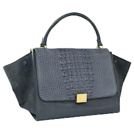 Céline-Blue Python and Suede Trapeze Tote Bag-Blue