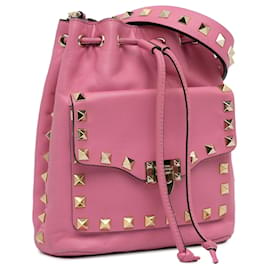 Valentino-Valentino Pink Rockstud Bucket Bag-Pink