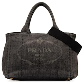 Prada-Bolso satchel de mezclilla con logo Canapa negro de Prada-Negro
