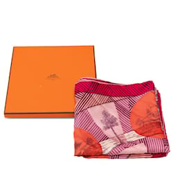 Hermès-Bufanda de seda Hermes Pink Jeu des Omnibus Remix-Rosa,Roja