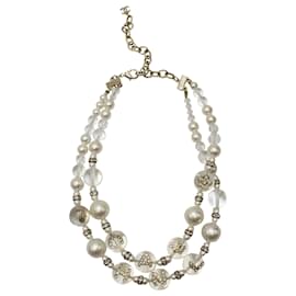 Chanel-Chanel CC Acrylic 2 Strand Necklace in White Pearl-White