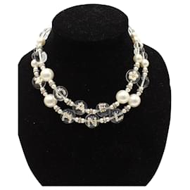 Chanel-Chanel CC Acrylic 2 Strand Necklace in White Pearl-White