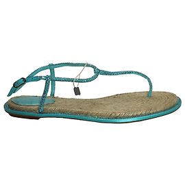 Rene Caovilla René Caovilla Crystal-Embellished Flat Sandals In Turquoise Satin Other