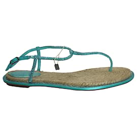 Rene Caovilla-René Caovilla Crystal-Embellished Flat Sandals In Turquoise Satin-Other