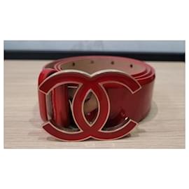 Chanel-CHANEL CC Red Patent Leather Belt Size 95/38-Dark red