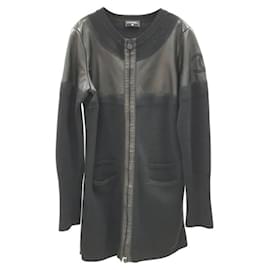 Chanel-Chanel 2012 Wool & Leather Sweater Dress Coat-Black
