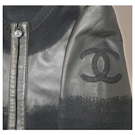 Chanel-Chanel 2012 Cappotto in maglia di lana e pelle-Nero