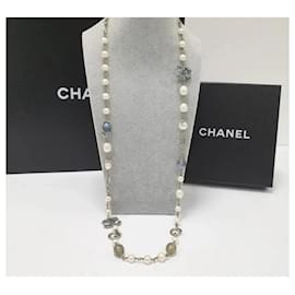 Chanel-Chanel 12P CC White Grey Pearl Necklace-Silvery