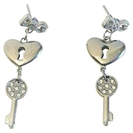 Dolce & Gabbana-DOLCE & GABBANA steel heart key logo earrings-Silvery