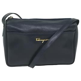 Salvatore Ferragamo-Salvatore Ferragamo Shoulder Bag Leather Navy Auth 65795-Navy blue