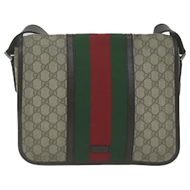 Gucci-GUCCI GG Supreme Web Sherry Line Shoulder Bag PVC Beige Red 145844 auth 65710-Red,Beige