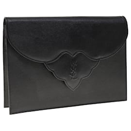 Saint Laurent-SAINT LAURENT Clutch Bag Leather Black Auth yk10525-Black