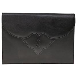 Saint Laurent-SAINT LAURENT Clutch Bag Leather Black Auth yk10525-Black