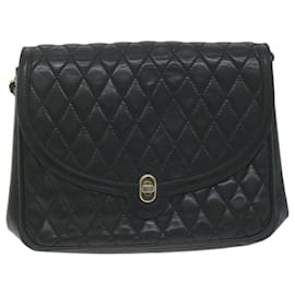 Bally-BALLY Quilted Chain Shoulder Bag Leather Black Auth 66071-Black
