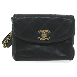Chanel-CHANEL Bicolole Waist bag Leather Black CC Auth 65985-Black