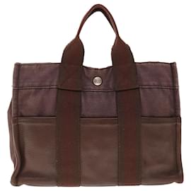 Hermès-HERMES Fourre Tout PM Hand Bag Canvas Brown Auth bs11842-Brown