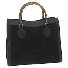 Gucci-GUCCI Bamboo Hand Bag Suede Black Auth 65591-Black