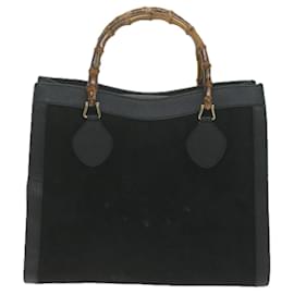 Gucci-GUCCI Bamboo Hand Bag Suede Black Auth 65591-Black