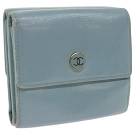 Chanel-CHANEL Wallet Leather Light Blue CC Auth bs11933-Light blue