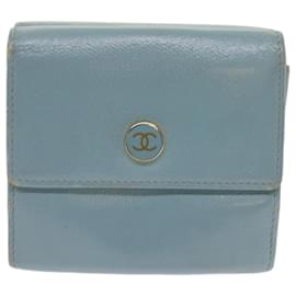 Chanel-CHANEL Portefeuille Cuir Bleu Clair CC Auth bs11933-Bleu clair